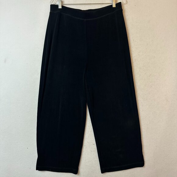 Chicos Travelers Pants sz L (US 12)  Black Cropped Slinky Wide Leg Office Travel - Picture 1 of 2